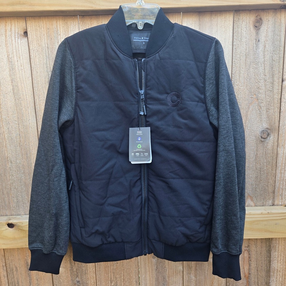 Fossa Apparel Womens Bomber Jacket Black Quilted Grey Sleeves Size S NWT